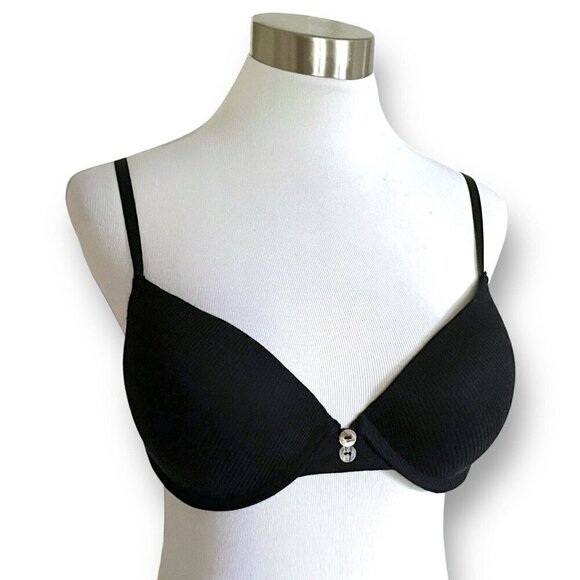 Marilyn Monroe Bra Sz 36C Black Padded Push Up Underwire 7233 Button Detail - Picture 1 of 8